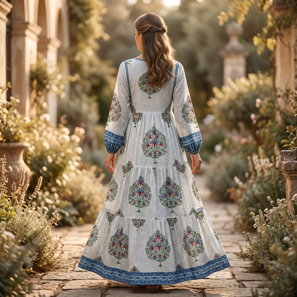 L-XL Faiqa Printed Cotton Dress 57" Long Jalabiya RN 28