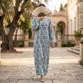 L-XL Lara Crystal Printed Cotton Dress 57" Long Jalabiya RN 291