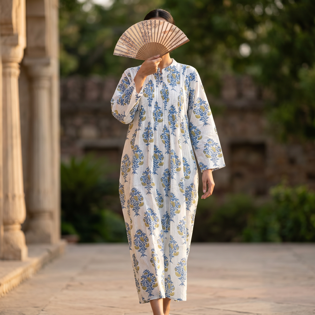 2XL-3XL Adiat Crystal Printed Cotton Dress 57" Long Jalabiya RN 292