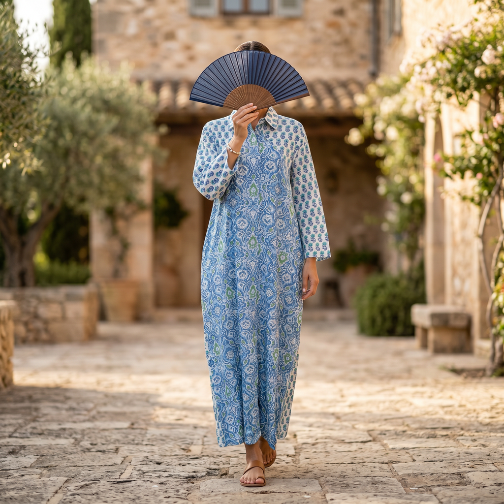 2XL-3XL Honey Crystal Printed Cotton Dress 57" Long Jalabiya RN 293