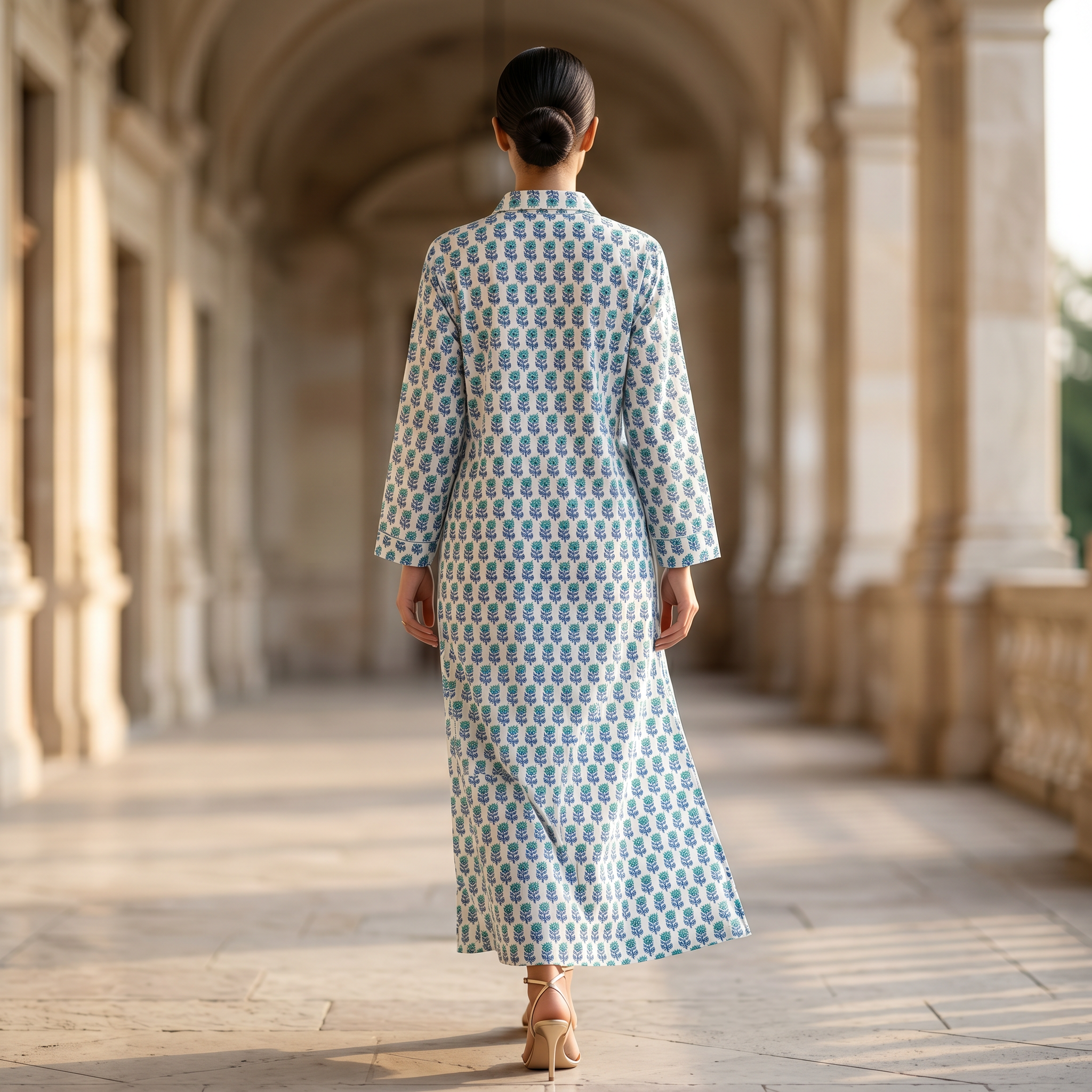 2XL-3XL Honey Crystal Printed Cotton Dress 57" Long Jalabiya RN 293