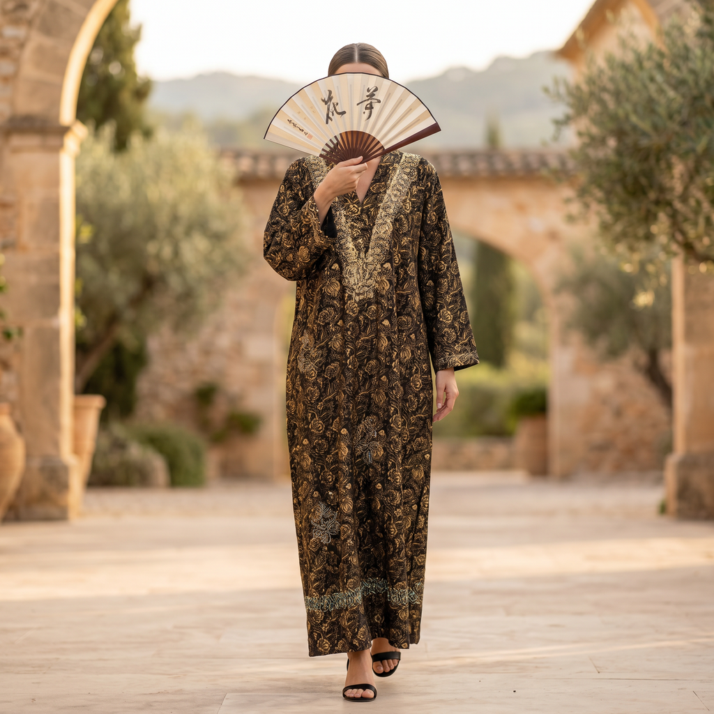 2XL-3XL Teena Crystal Printed Cotton Dress 57" Long Jalabiya RN 295