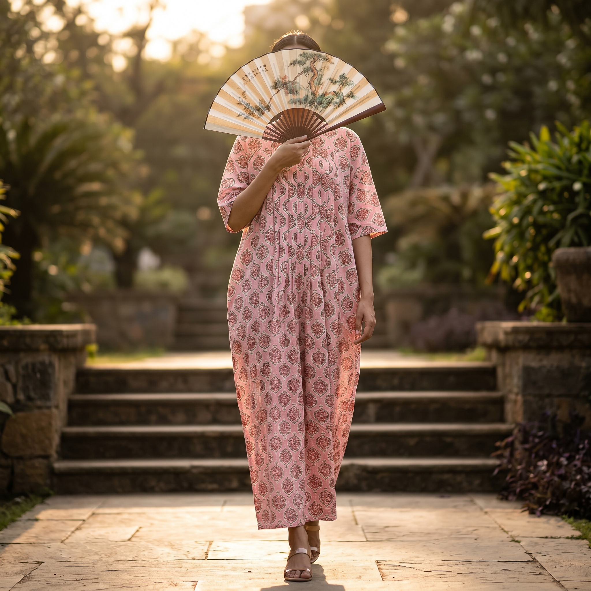 2XL-3XL Nahla Crystal Printed Cotton Dress 57" Long Jalabiya RN 296