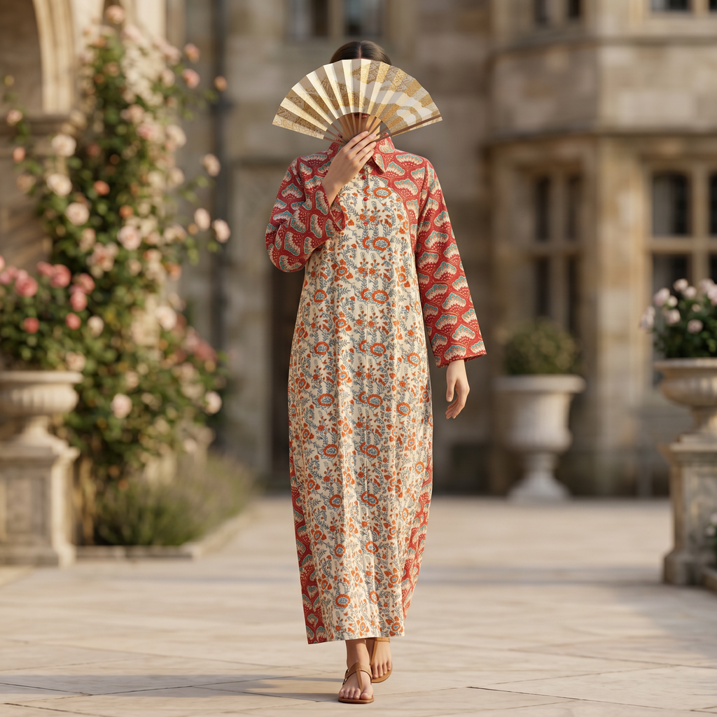 2XL-3XL Honey Crystal Printed Cotton Dress 57" Long Jalabiya RN 297