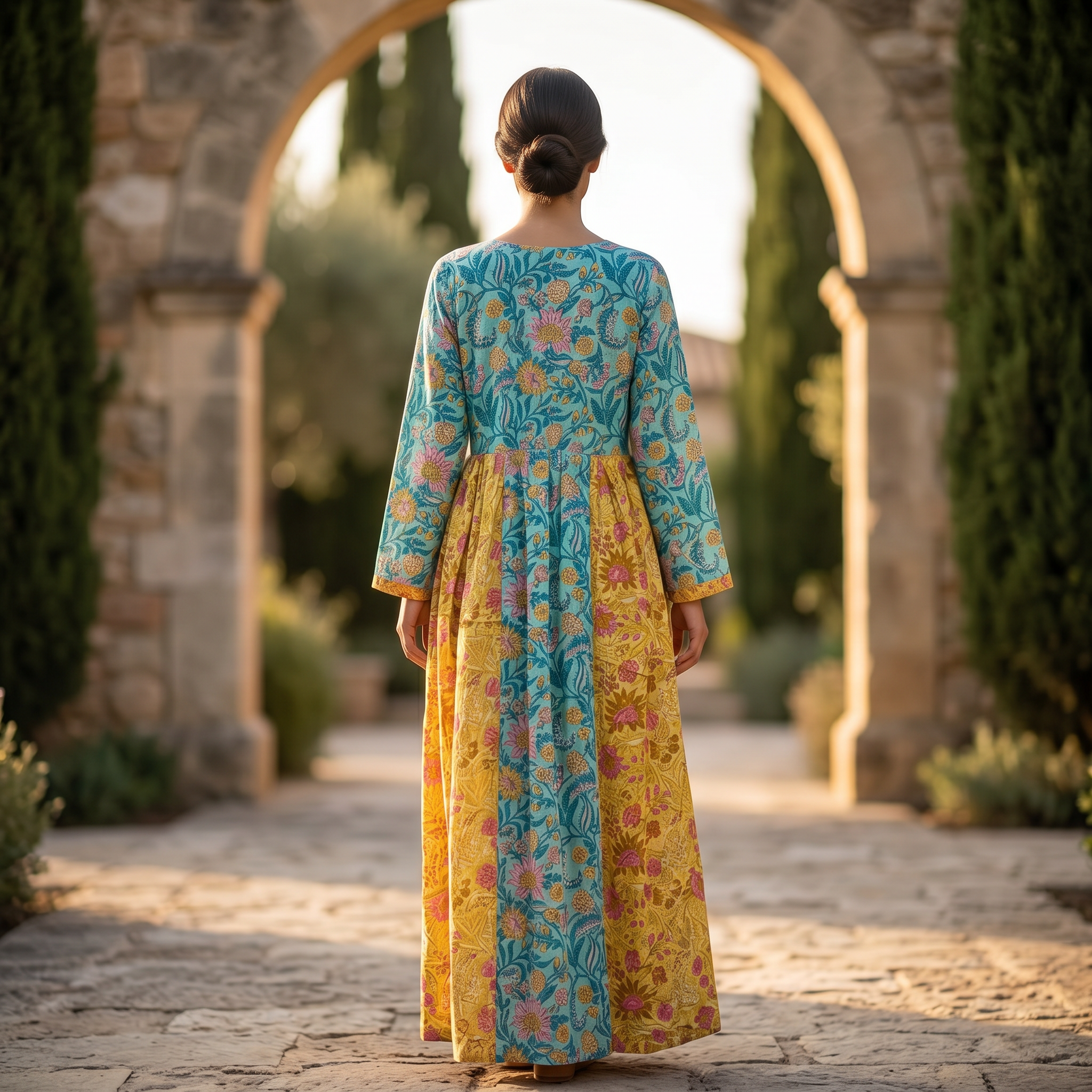2XL-3XL Heba Crystal Printed Cotton Dress 57" Long Jalabiya RN 298