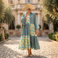 XS-S Fatim Printed Cotton Dress 54" Long Jalabiya RN 29
