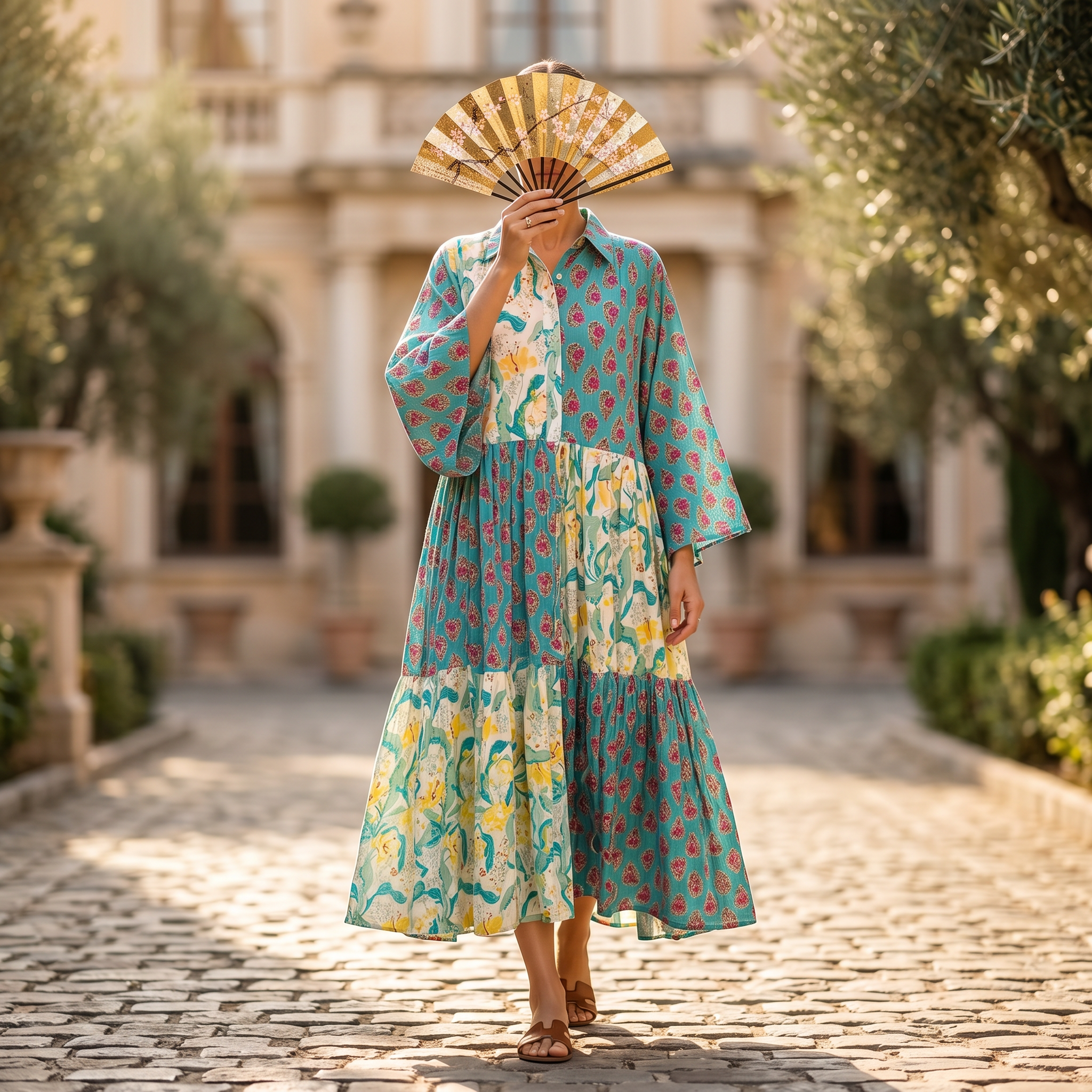 XS-S Fatim Printed Cotton Dress 54" Long Jalabiya RN 29