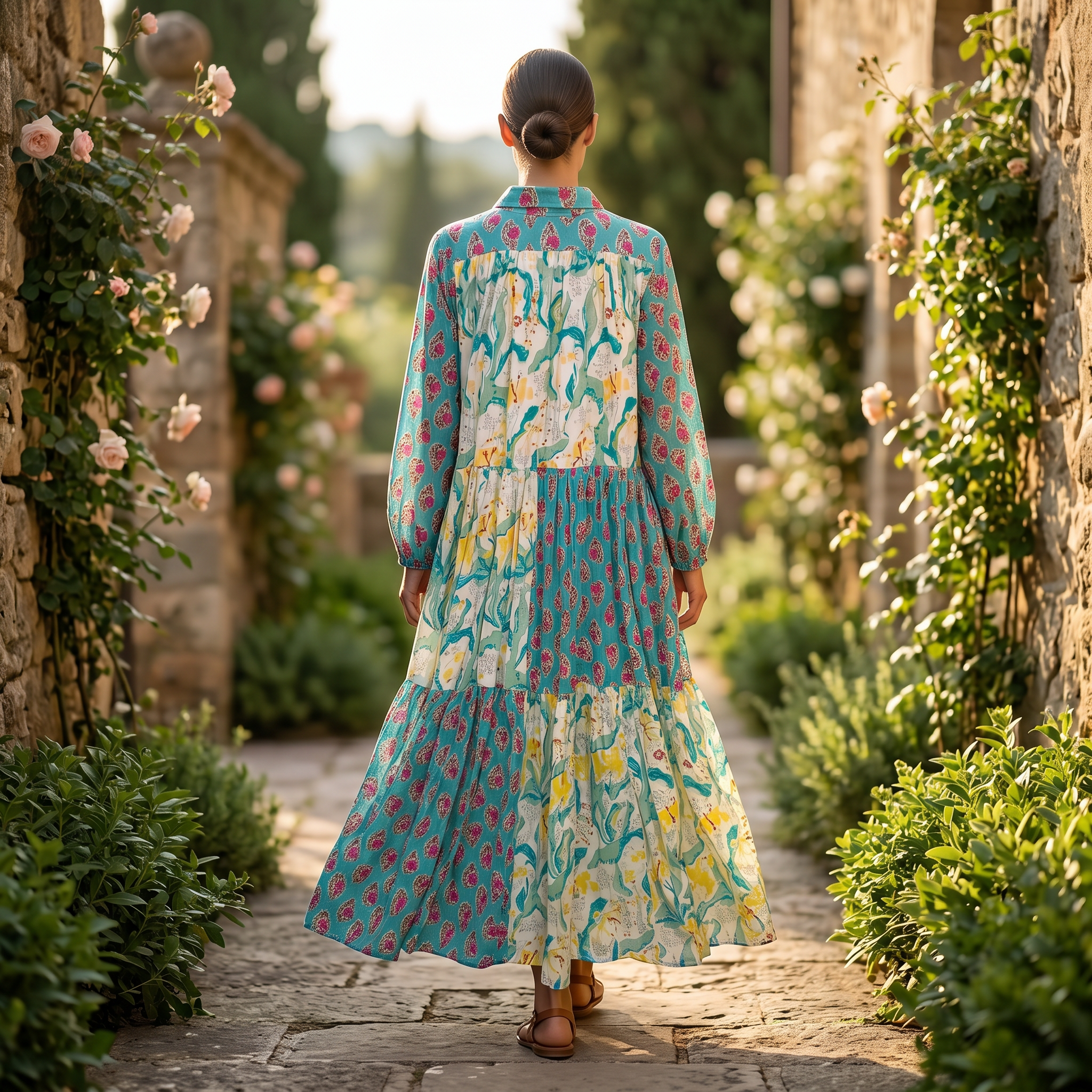 XS-S Fatim Printed Cotton Dress 54" Long Jalabiya RN 29