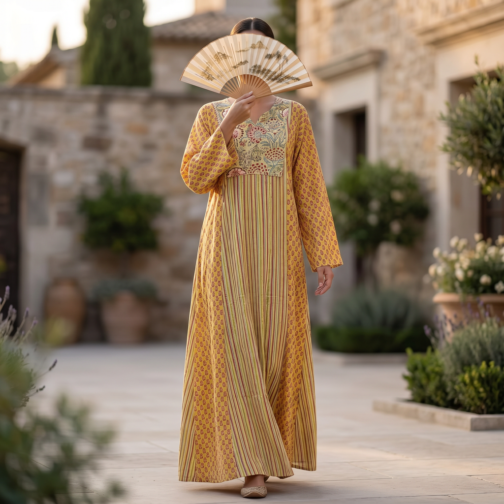 2XL-3XL Special Crystal Printed Cotton Dress 57" Long Jalabiya RN 300