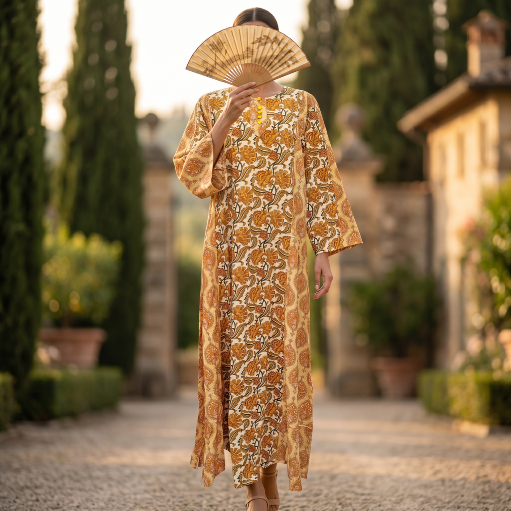 2XL-3XL Goya Crystal Printed Cotton Dress 57" Long Jalabiya RN 301