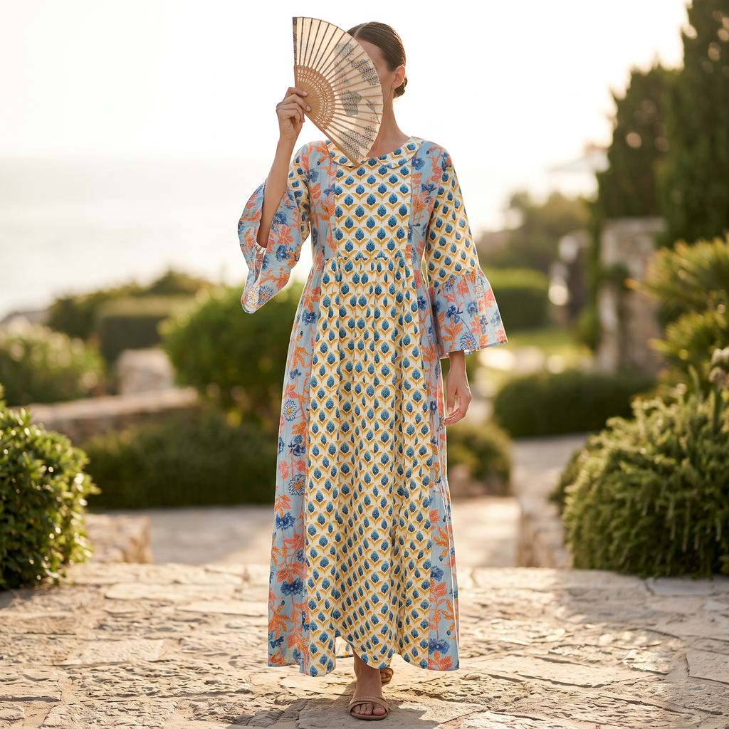 2XL-3XL Husn Crystal Printed Cotton Dress 57" Long Jalabiya RN 302