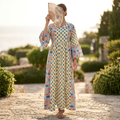2XL-3XL Husn Crystal Printed Cotton Dress 57" Long Jalabiya RN 302