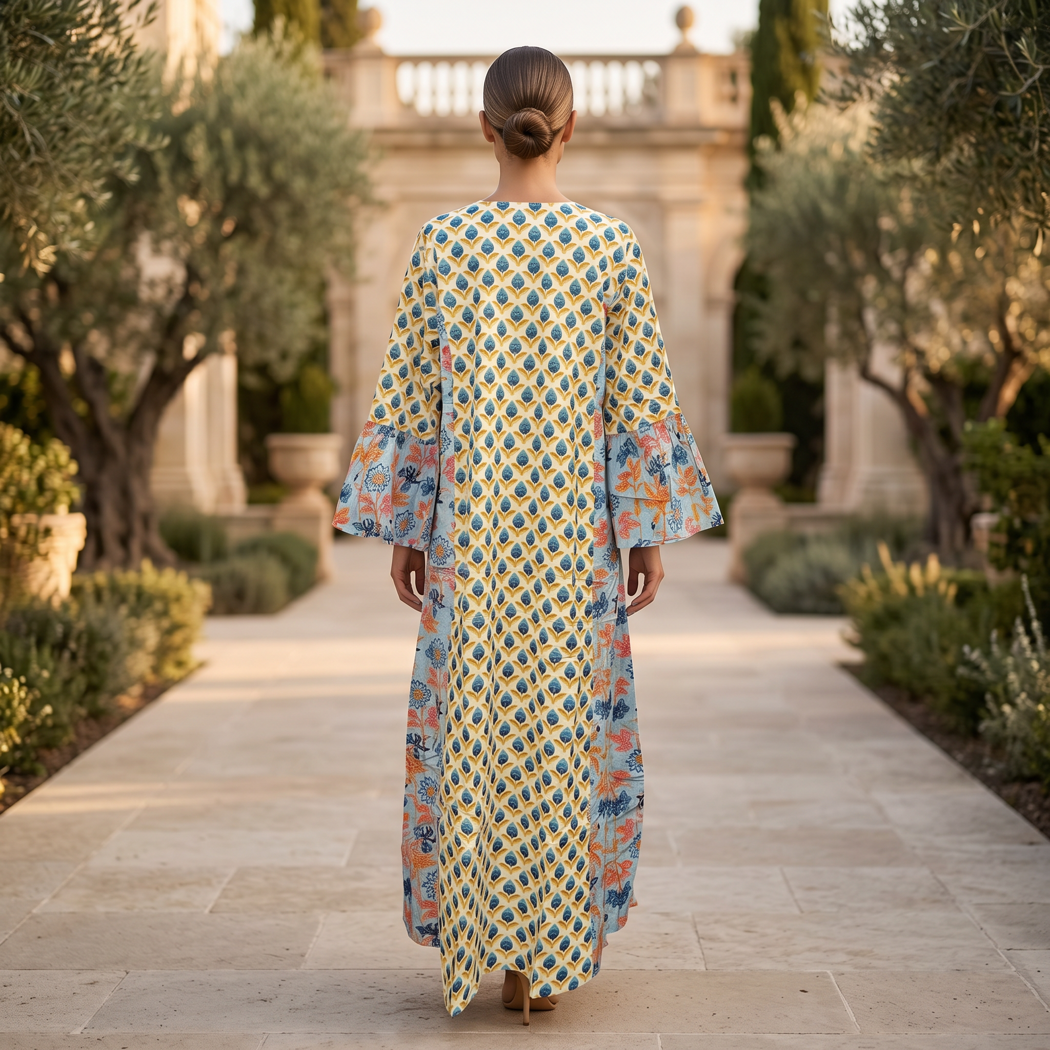 2XL-3XL Husn Crystal Printed Cotton Dress 57" Long Jalabiya RN 302