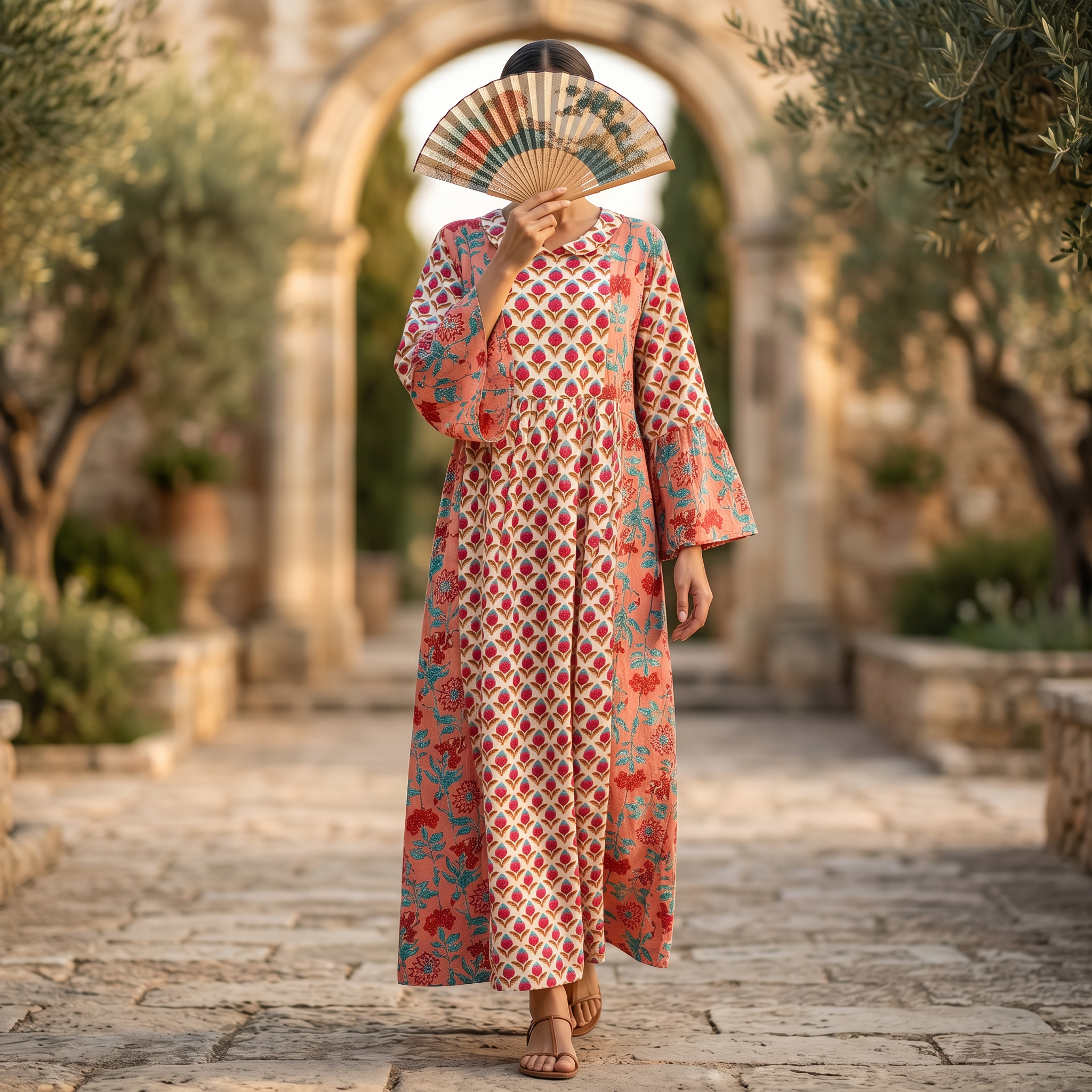 2XL-3XL Husn Crystal Printed Cotton Dress 57" Long Jalabiya RN 303