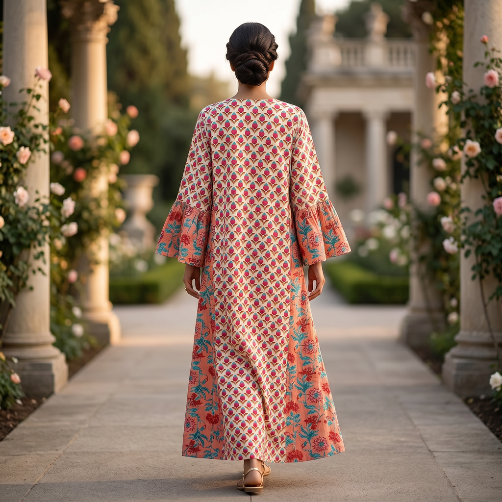 2XL-3XL Husn Crystal Printed Cotton Dress 57" Long Jalabiya RN 303