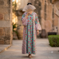 2XL-3XL Husn Crystal Printed Cotton Dress 57" Long Jalabiya RN 304