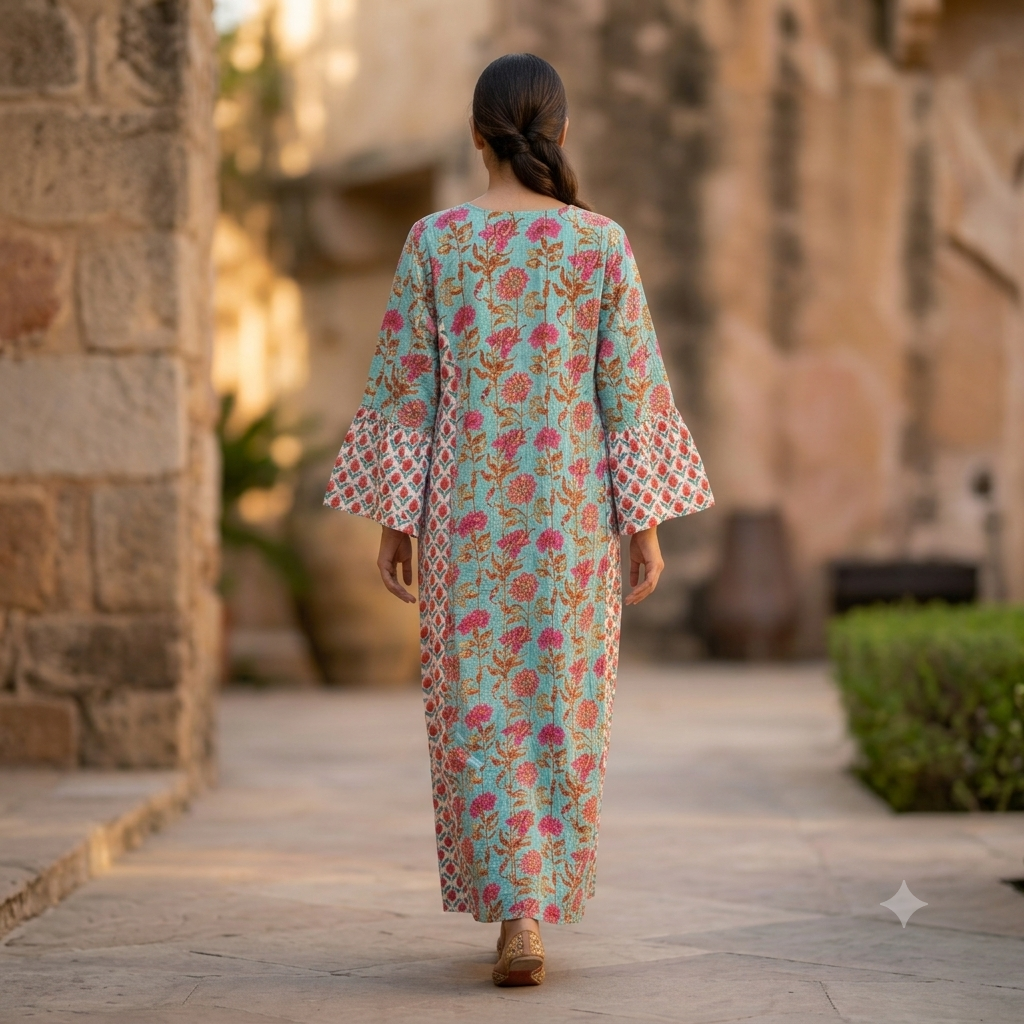 2XL-3XL Husn Crystal Printed Cotton Dress 57" Long Jalabiya RN 304