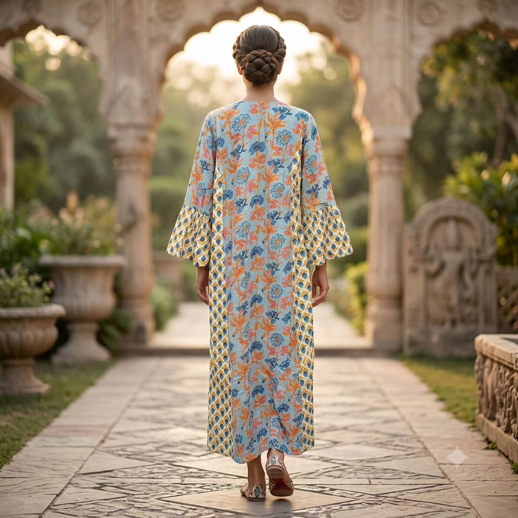 2XL-3XL Husn Crystal Printed Cotton Dress 57" Long Jalabiya RN 305