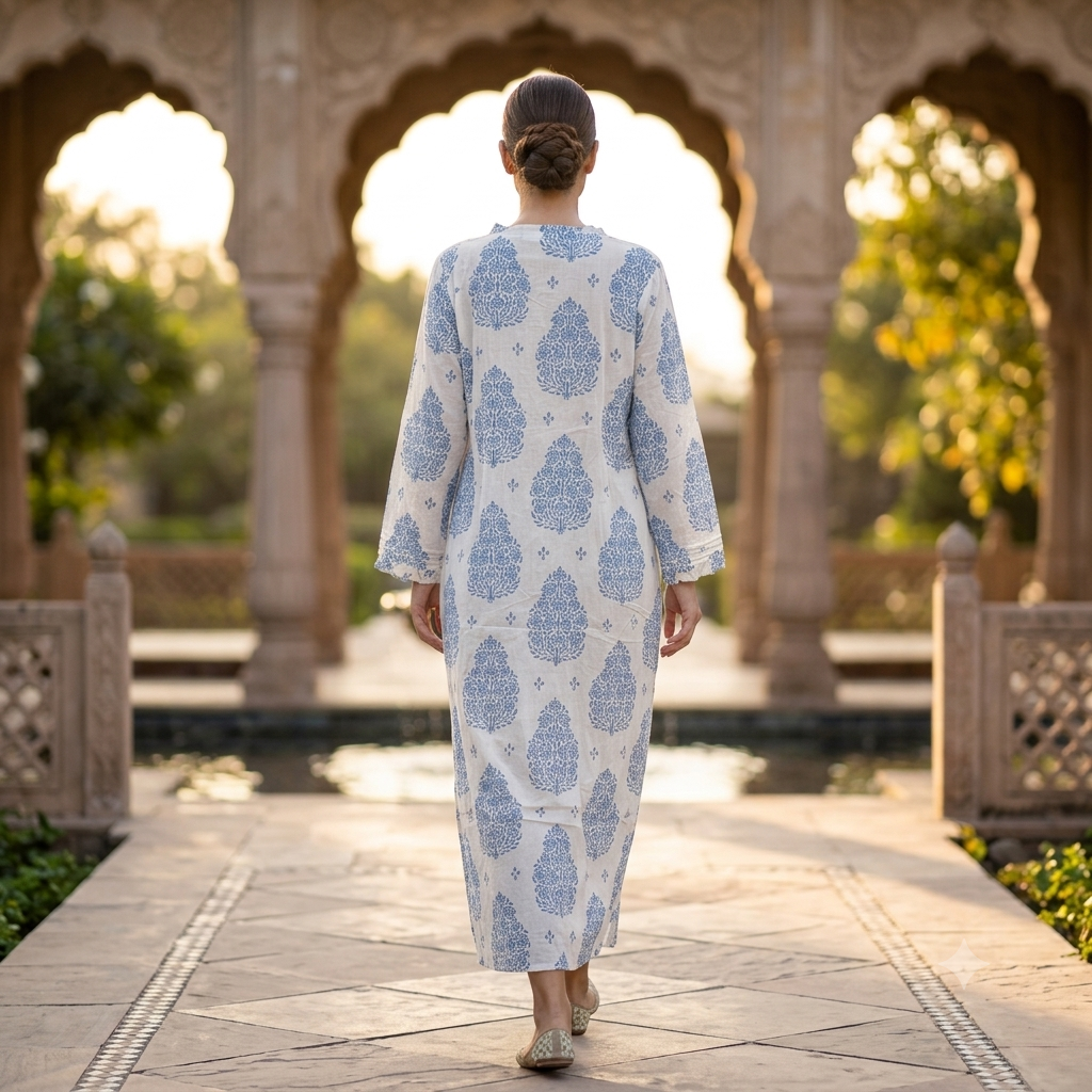 2XL-3XL Sparrow Crystal Printed Cotton Dress 57" Long Jalabiya RN 307