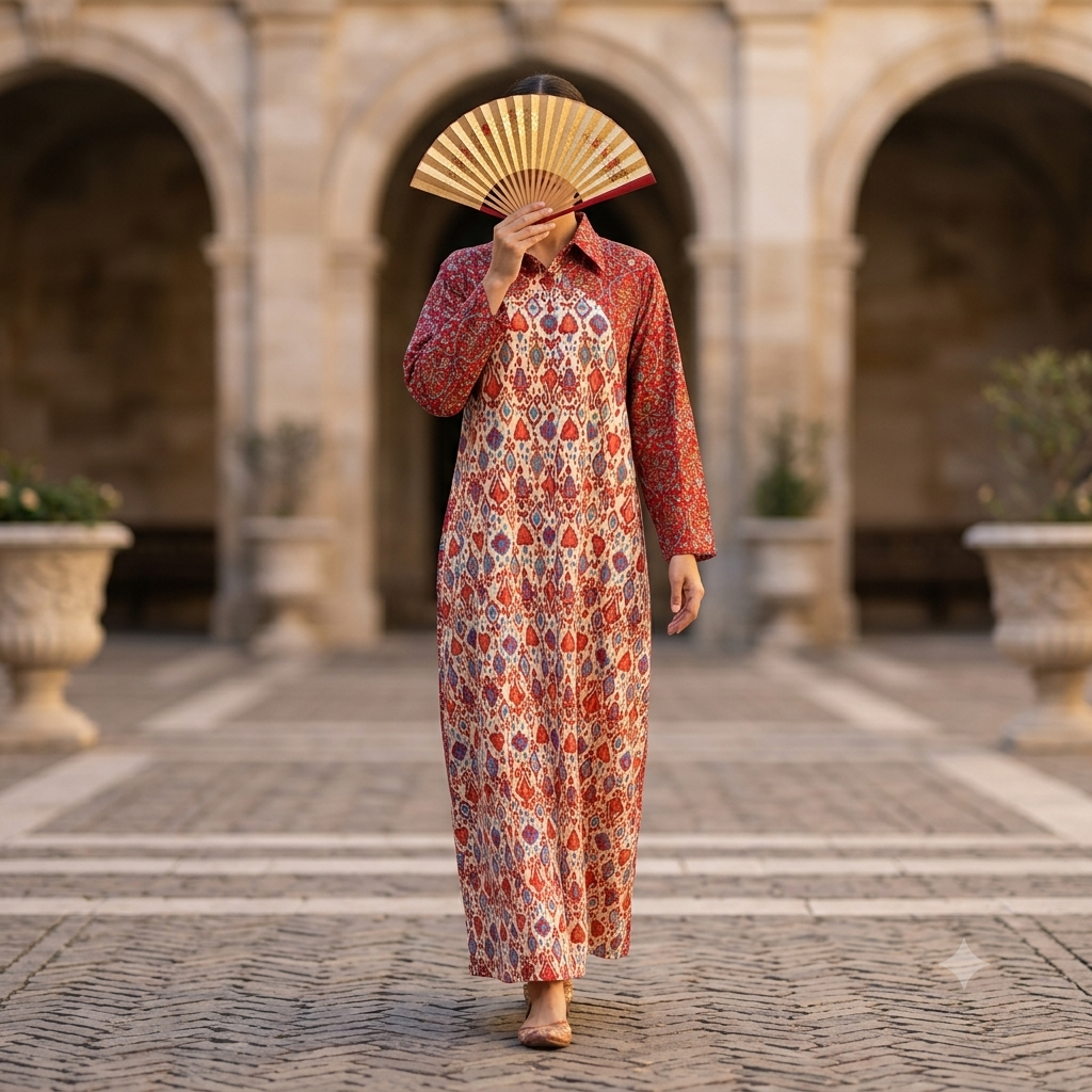 2XL-3XL Honey Crystal Printed Cotton Dress 57" Long Jalabiya RN 308