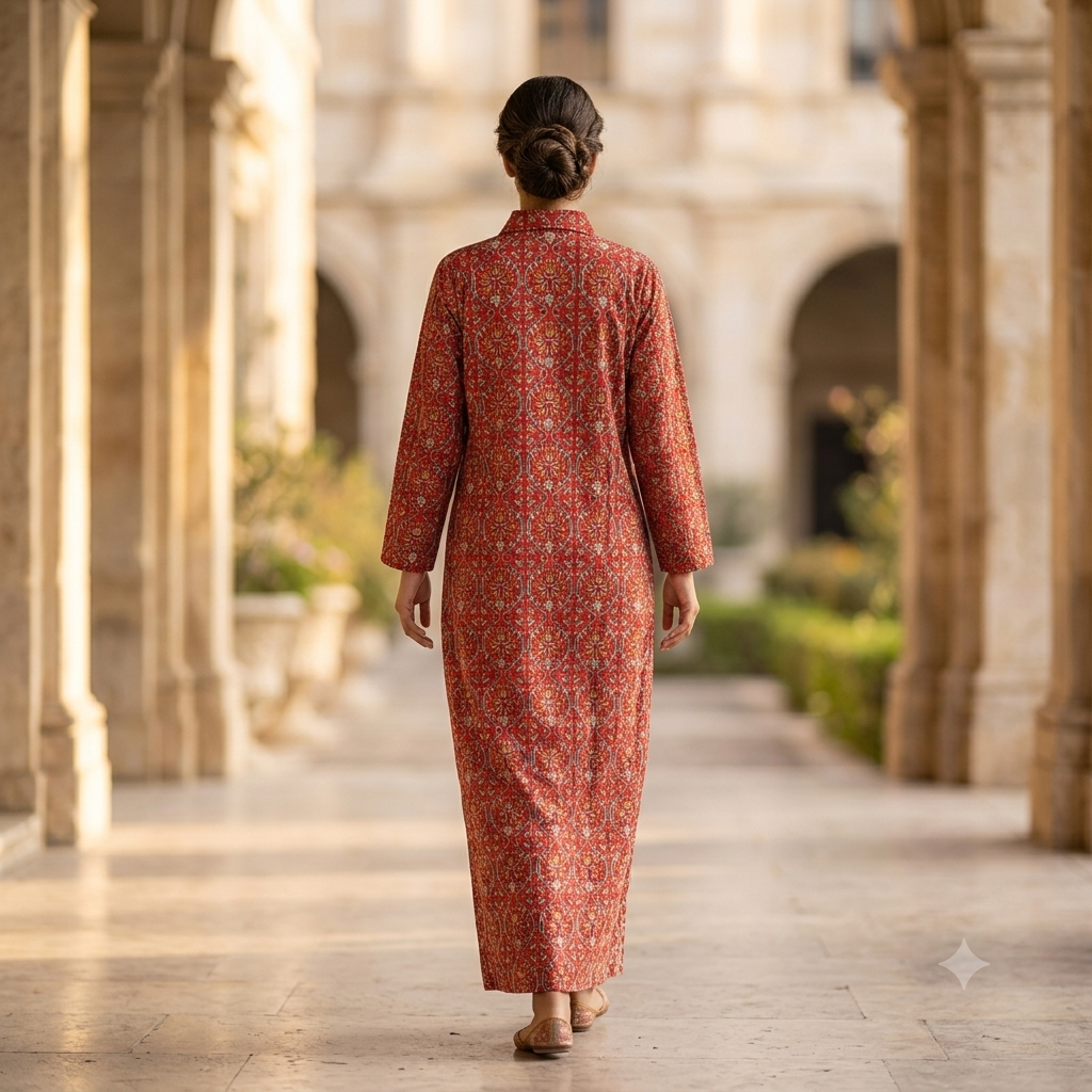 2XL-3XL Honey Crystal Printed Cotton Dress 57" Long Jalabiya RN 308