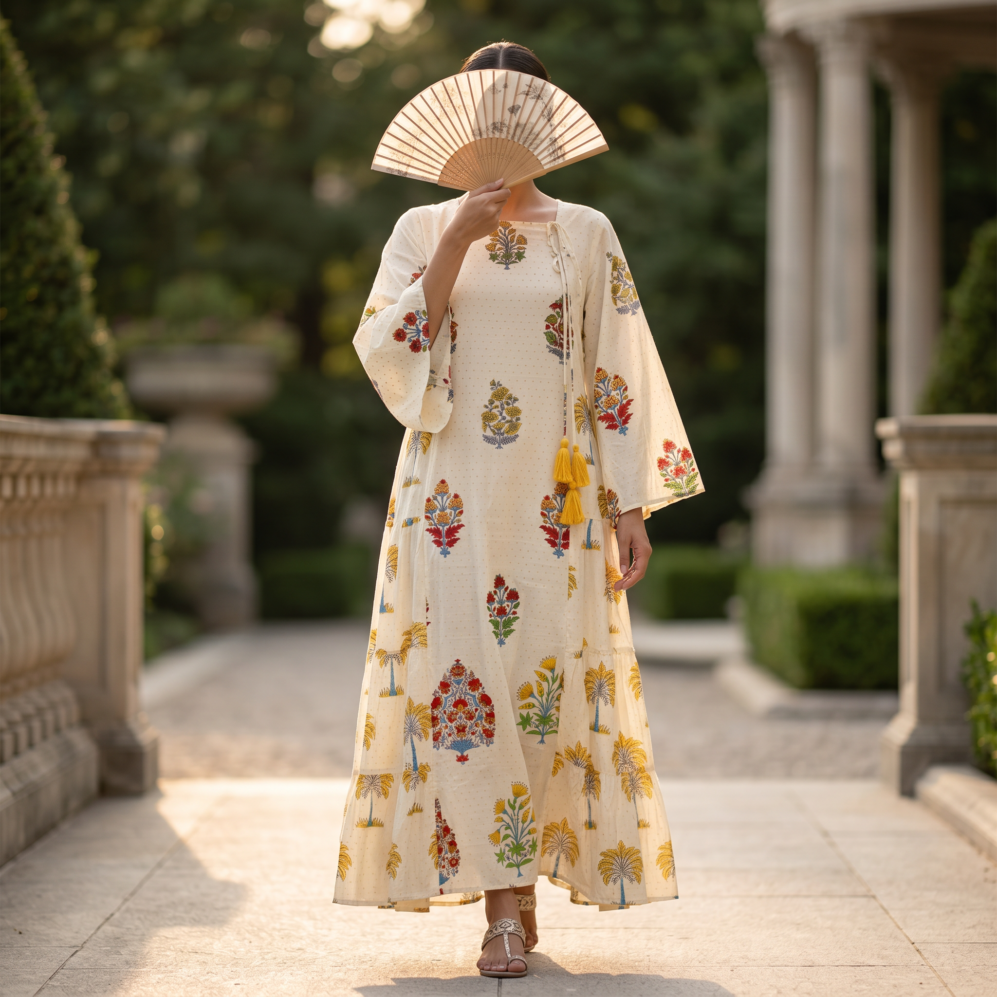 S-M Cinderella Crystal Printed Cotton Dress 57" Long Jalabiya RN 30