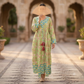 2XL-3XL Zaria Crystal Printed Cotton Dress 57" Long Jalabiya RN 310