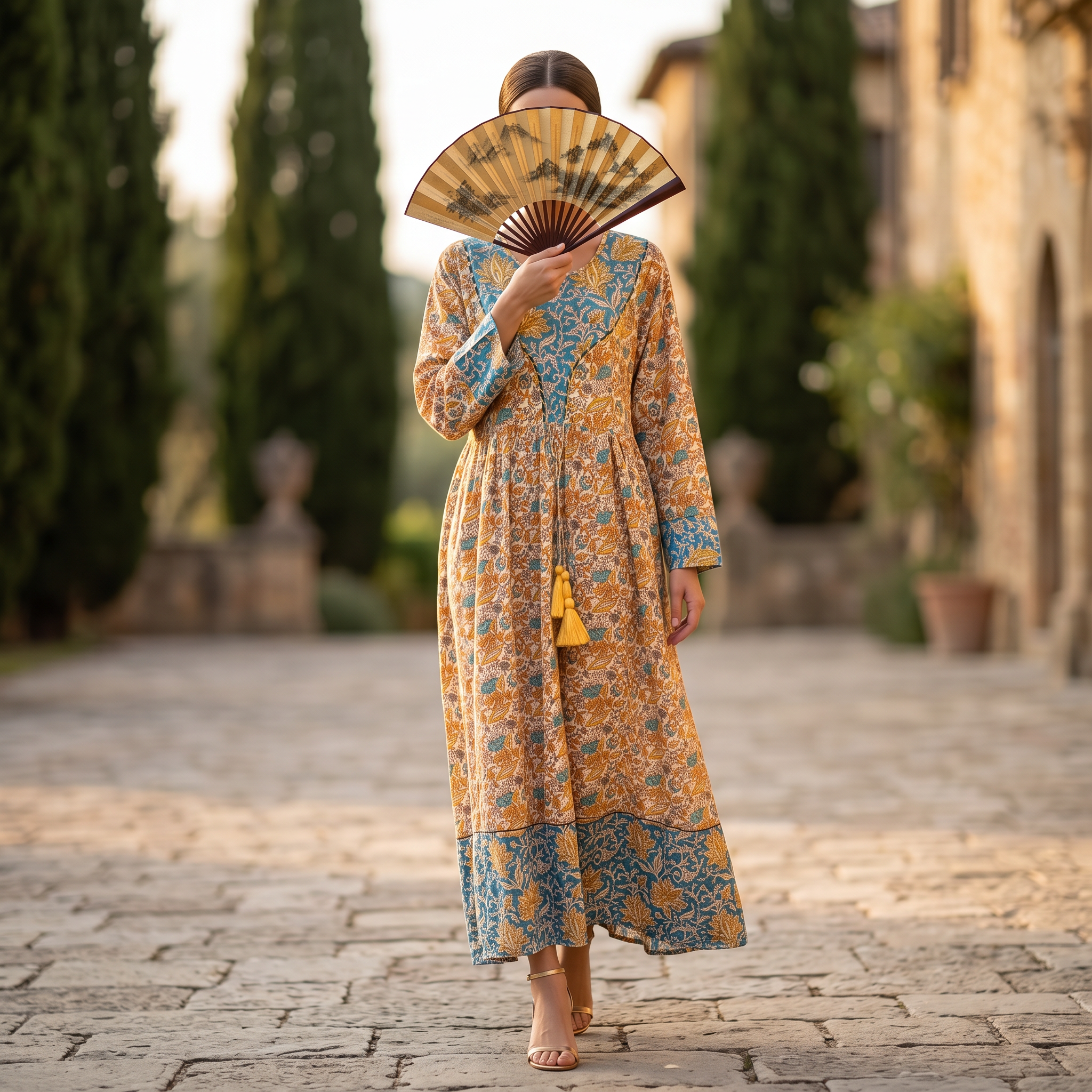 2XL-3XL Zaria Crystal Printed Cotton Dress 57" Long Jalabiya RN 311