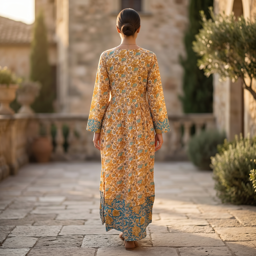 2XL-3XL Zaria Crystal Printed Cotton Dress 57" Long Jalabiya RN 311