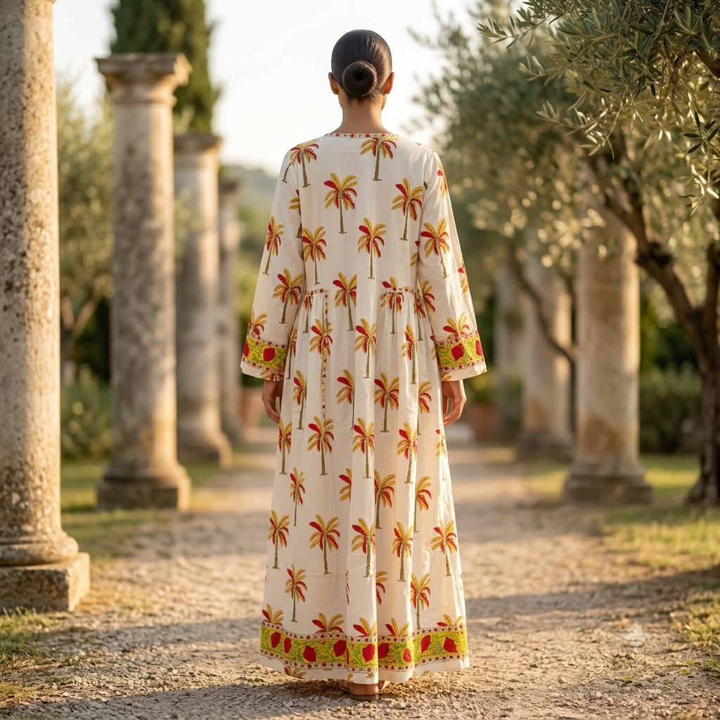 2XL-3XL Bhapali Crystal Printed Cotton Dress 57" Long Jalabiya RN 312