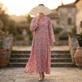 2XL-3XL Teena Crystal Printed Cotton Dress 57" Long Jalabiya RN 314