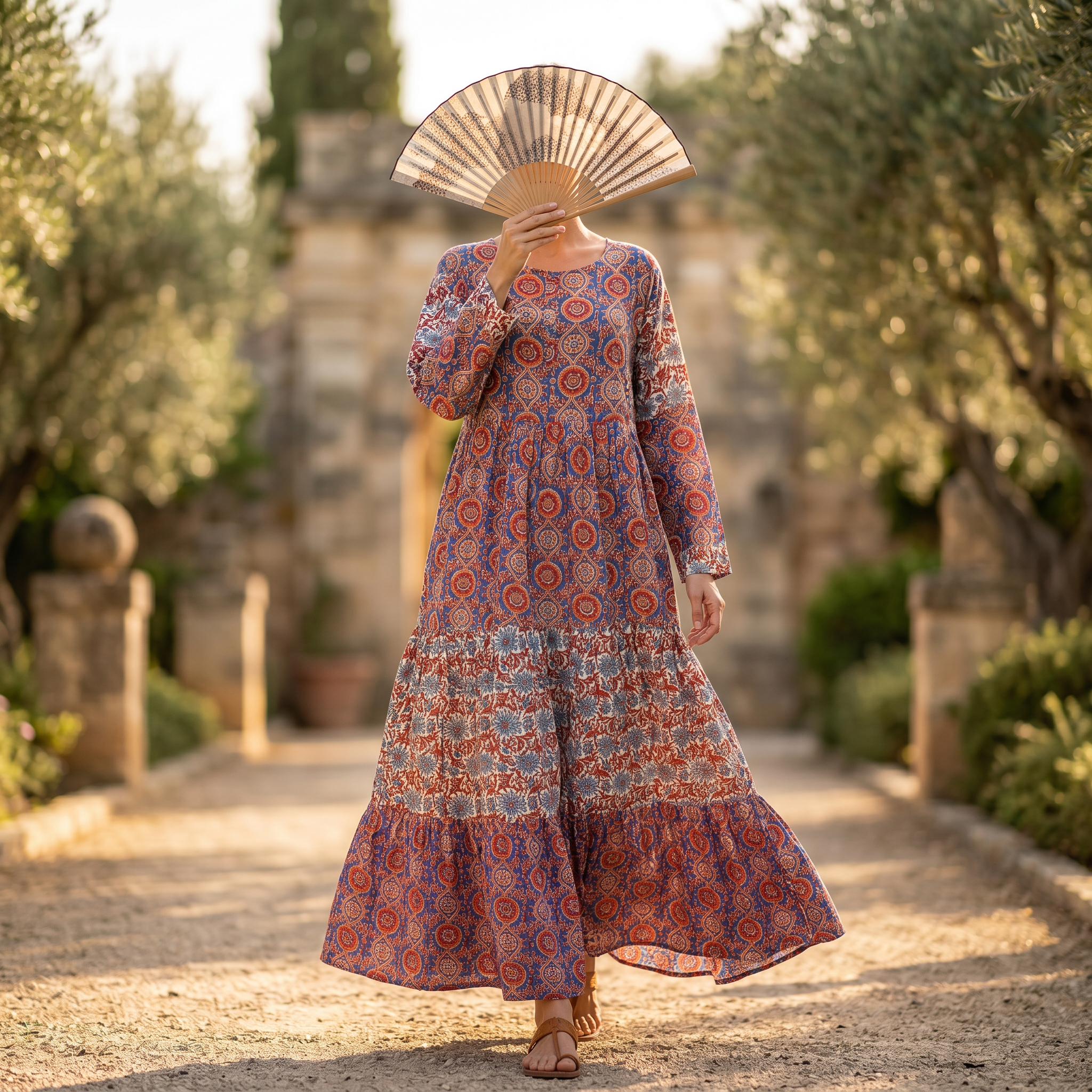 2XL-3XL Juhi Crystal Printed Cotton Dress 57" Long Jalabiya RN 316