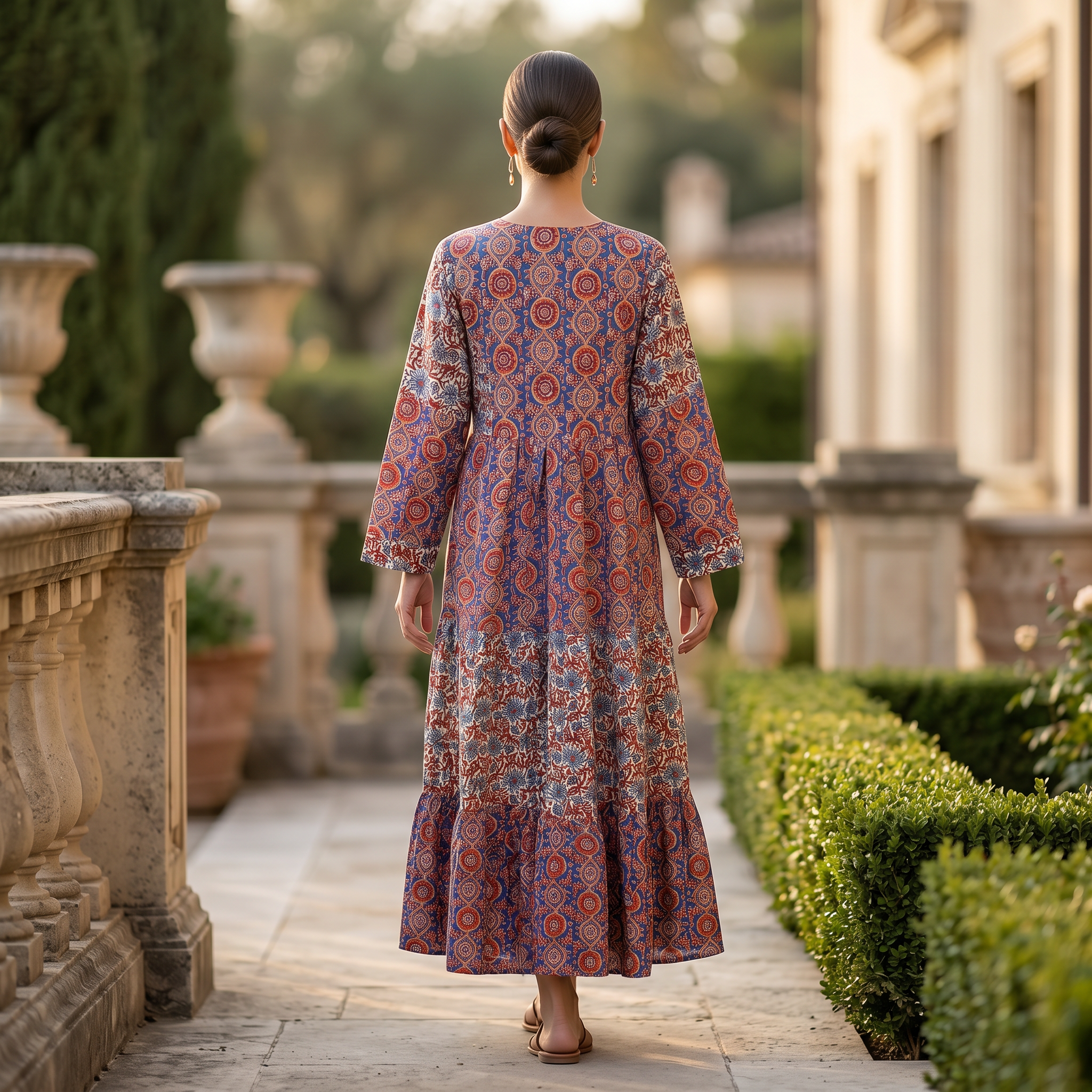 2XL-3XL Juhi Crystal Printed Cotton Dress 57" Long Jalabiya RN 316