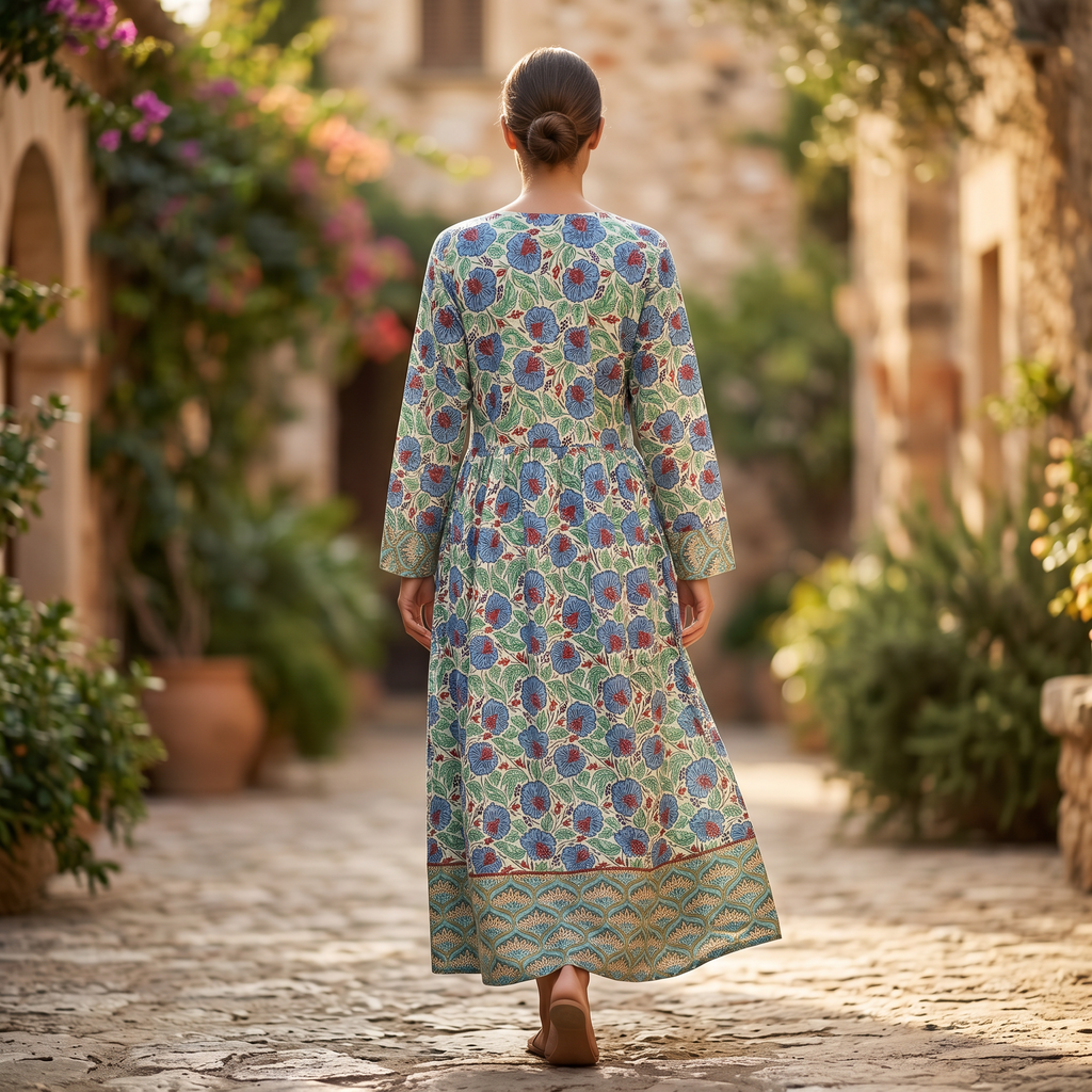 2XL-3XL Zaria Crystal Printed Cotton Dress 57" Long Jalabiya RN 317
