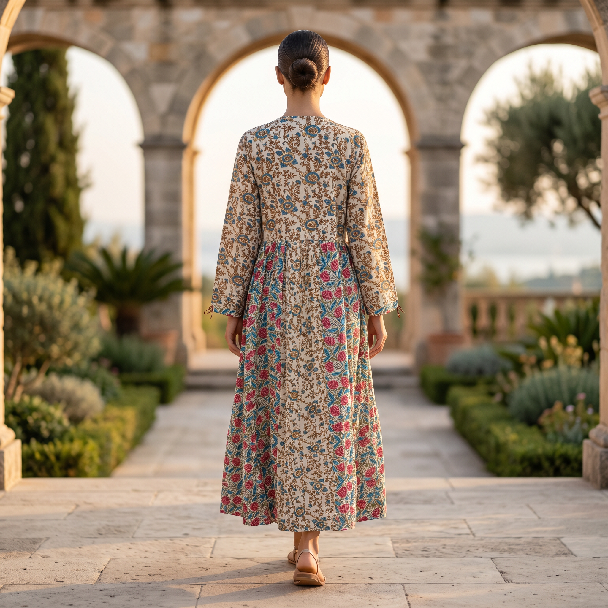 2XL-3XL Heba Crystal Printed Cotton Dress 57" Long Jalabiya RN 318