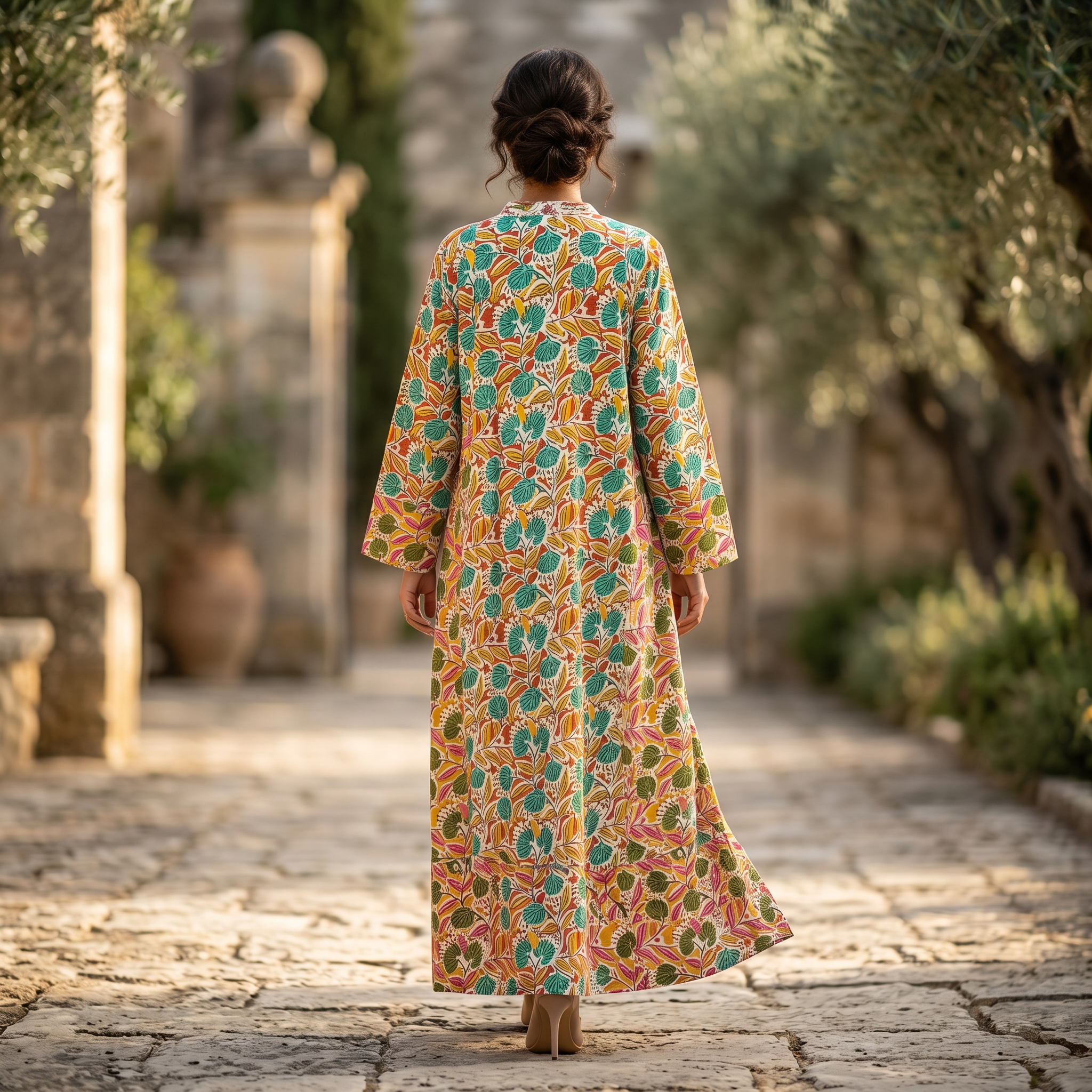 2XL-3XL Safa Crystal Printed Cotton Dress 57" Long Jalabiya RN 319