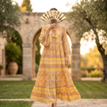 L-XL Gaby Crystal Yellow Printed Cotton Dress 57" Long Jalabiya RN 31