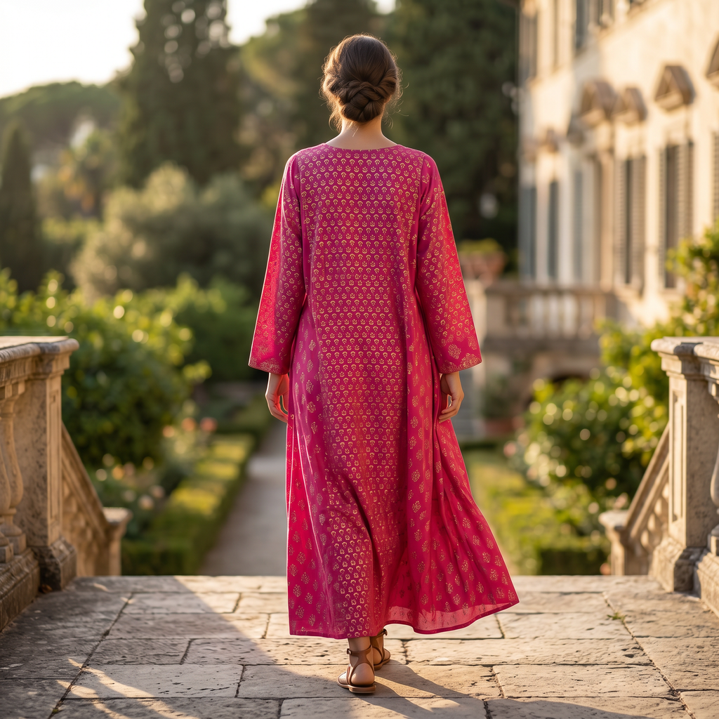 2XL-3XL Noor Crystal Printed Cotton Dress 57" Long Jalabiya RN 320