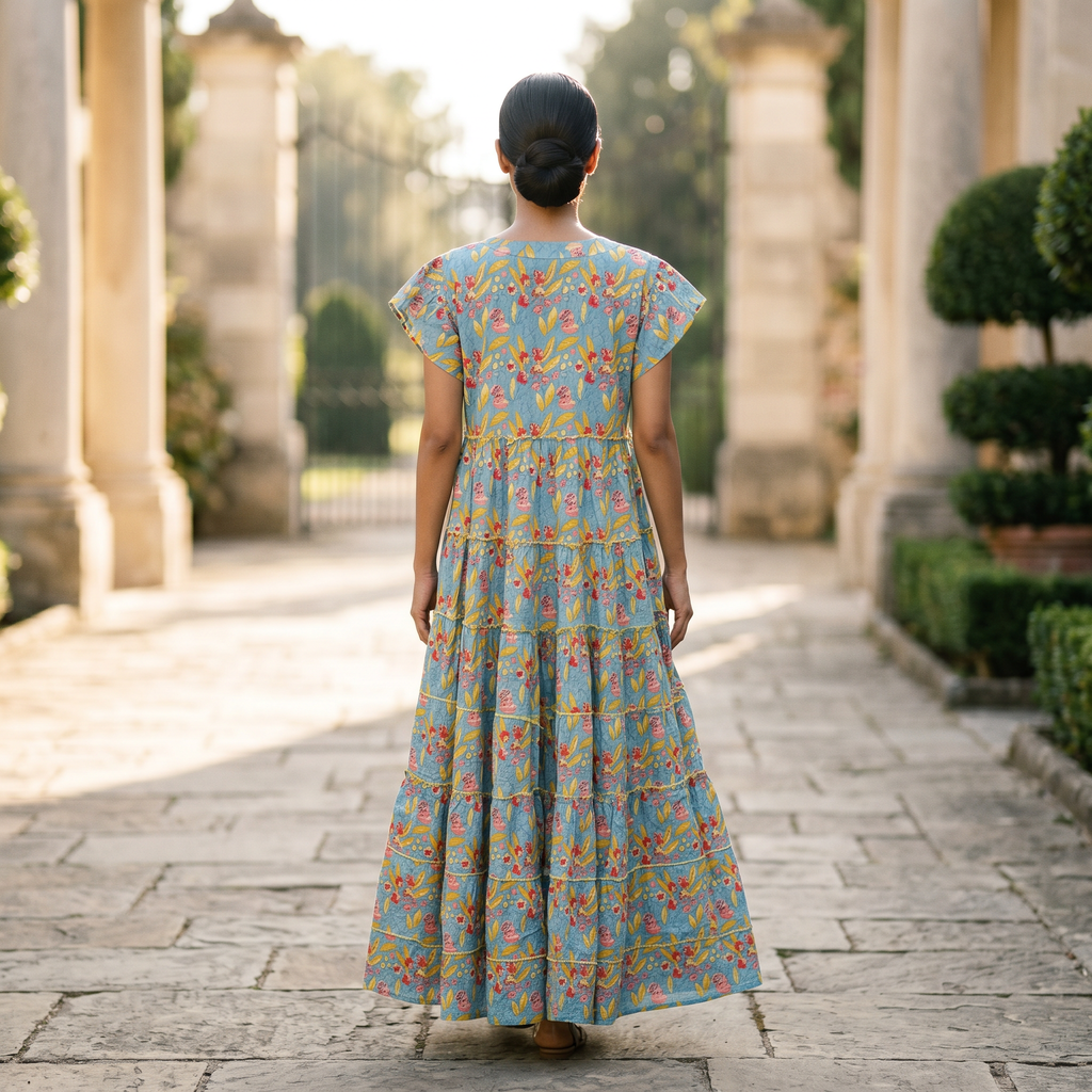 L-XL Qamar Printed Cotton Dress 57" Long Jalabiya RN 323