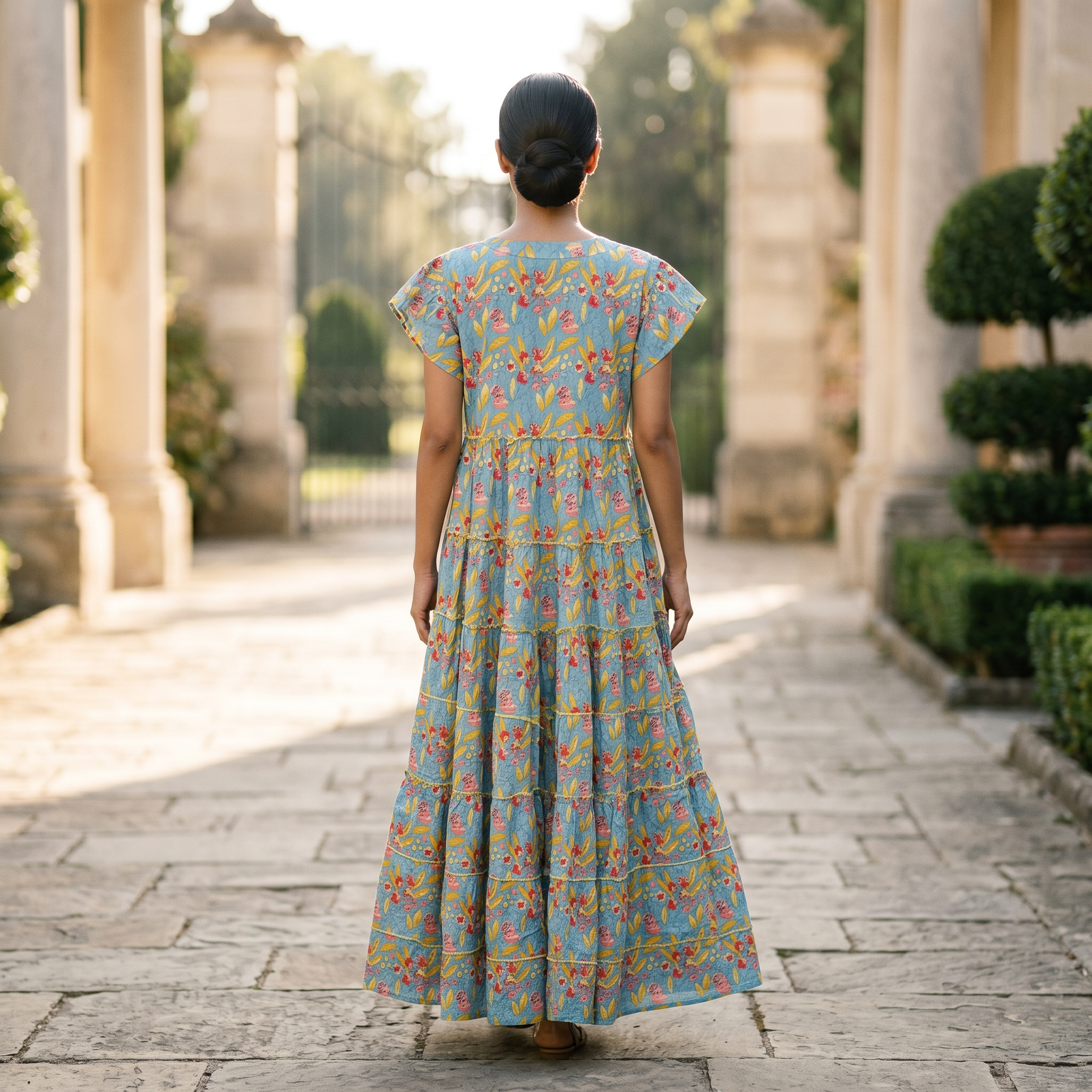 L-XL Qamar Printed Cotton Dress 57" Long Jalabiya RN 323