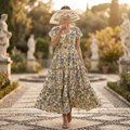 S-M Qamar Printed Cotton Dress 57" Long Jalabiya RN 327