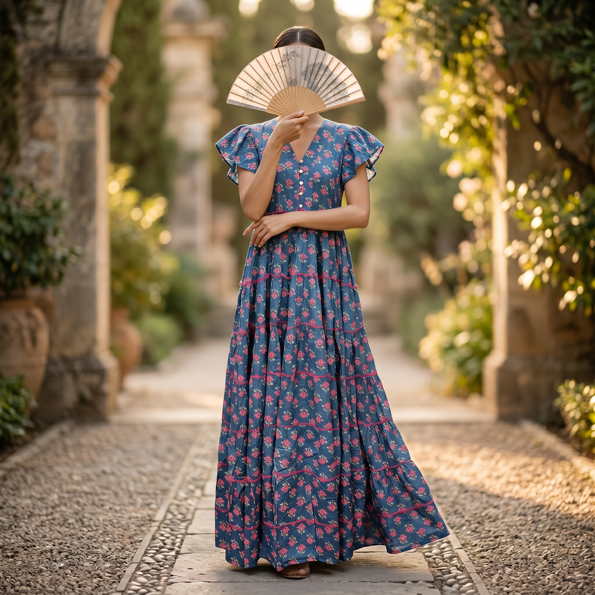 S-M Qamar Printed Cotton Dress 57" Long Jalabiya RN 328