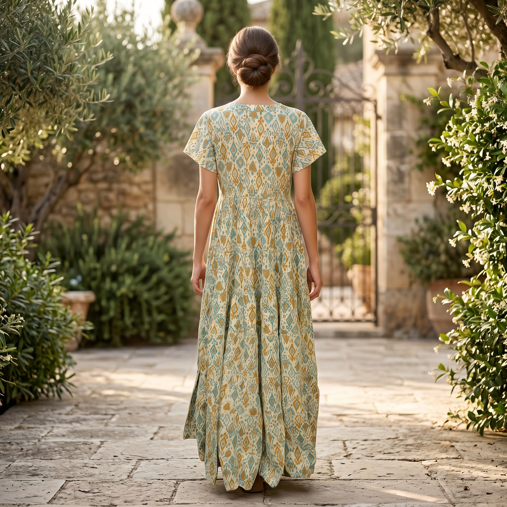 L-XL Qamar Printed Cotton Dress 57" Long Jalabiya RN 329