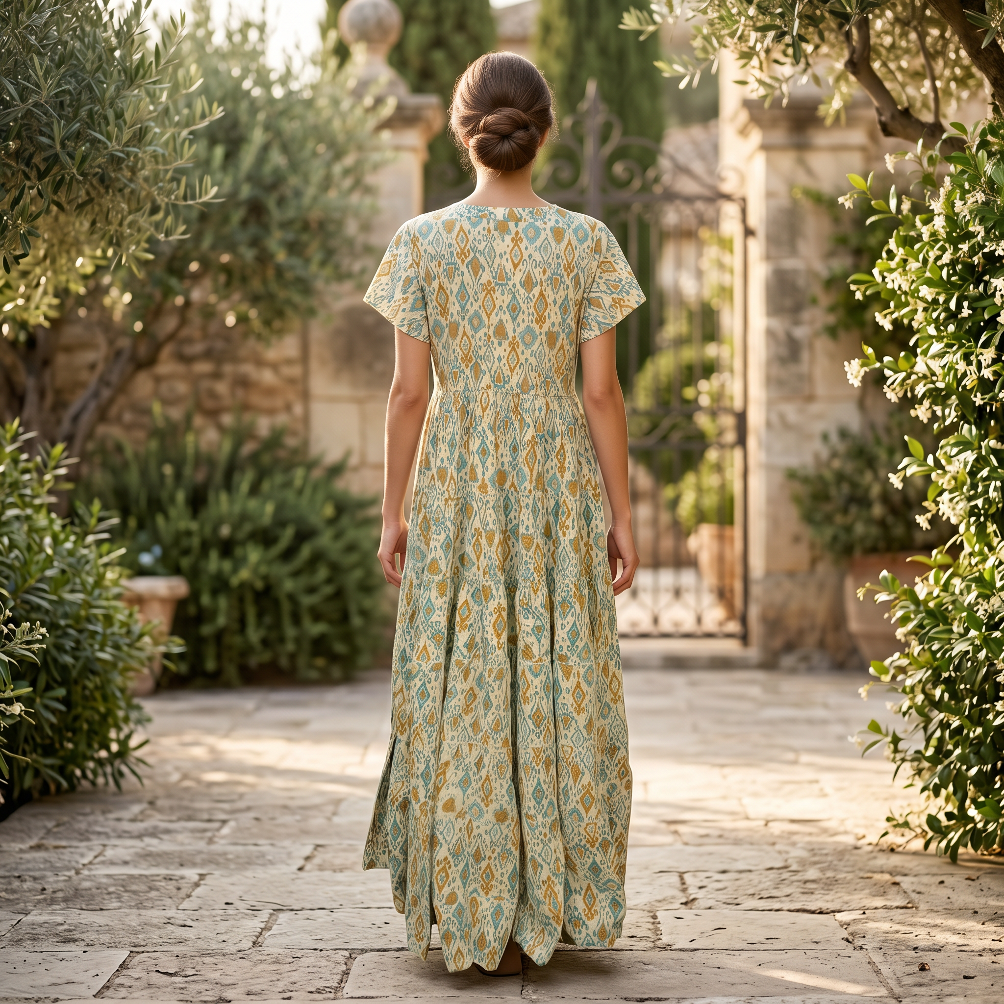 L-XL Qamar Printed Cotton Dress 57" Long Jalabiya RN 329