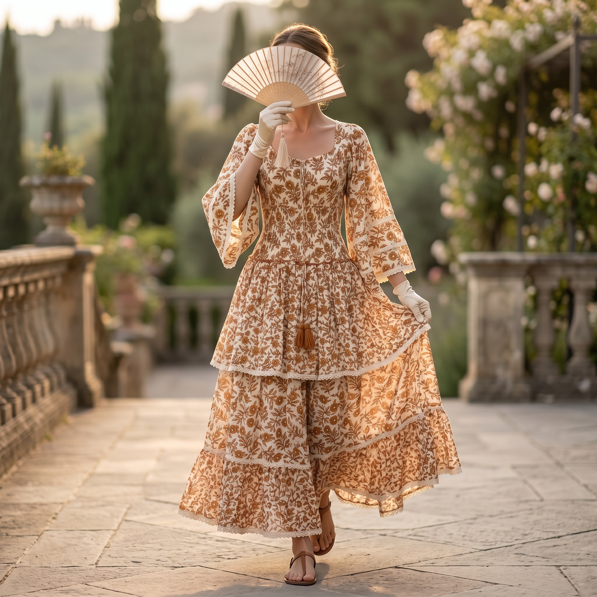 S-M Rahima Crystal Printed Cotton Dress 57" Long Jalabiya RN 32