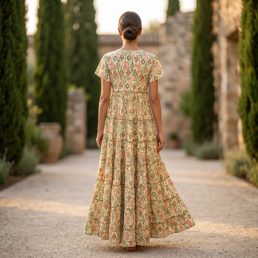 XS-S Qamar Printed Cotton Dress 54" Long Jalabiya RN 332