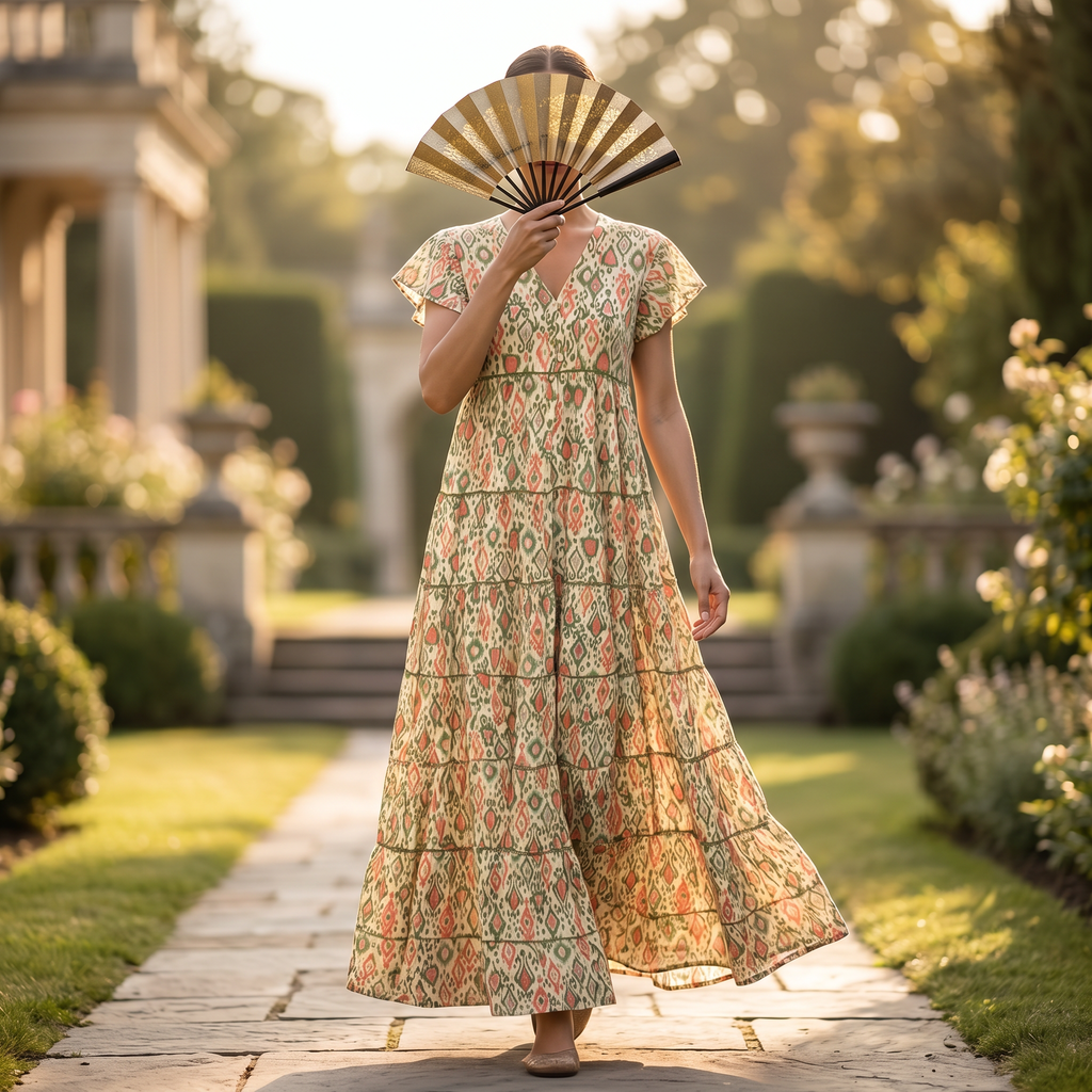 XS-S Qamar Printed Cotton Dress 54" Long Jalabiya RN 332