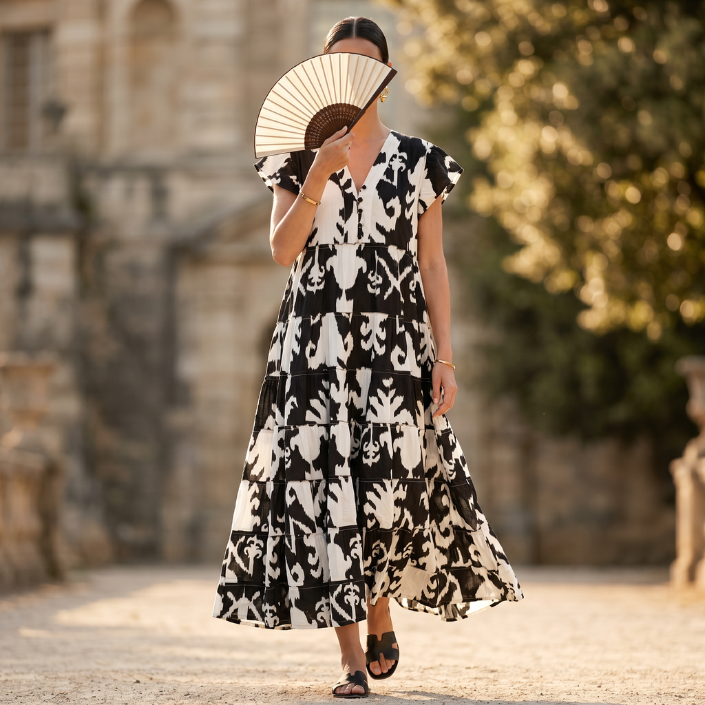 2XL-3XL Qamar Printed Cotton Dress 57" Long Jalabiya RN 334