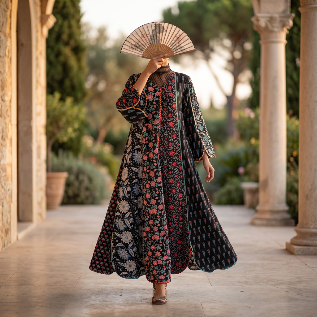 XS/S Meher Printed Cotton Dress 54" Long Jalabiya RN 341
