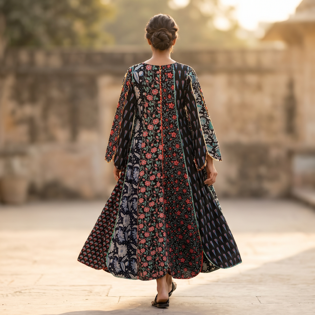 XS/S Meher Printed Cotton Dress 54" Long Jalabiya RN 341